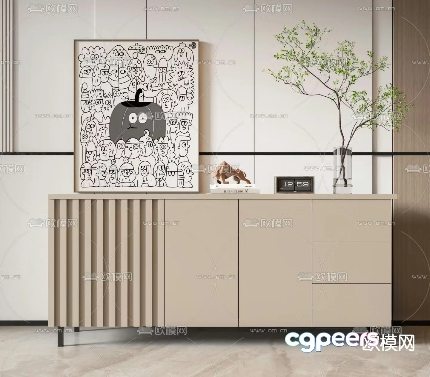 Modern side cabinet entrance cabinet end view cabinet 3D model