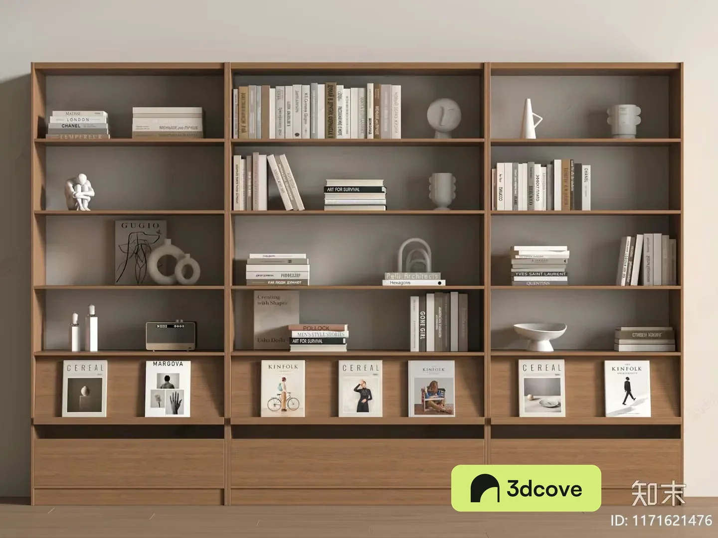 Wooden Bookshelf With Decorations