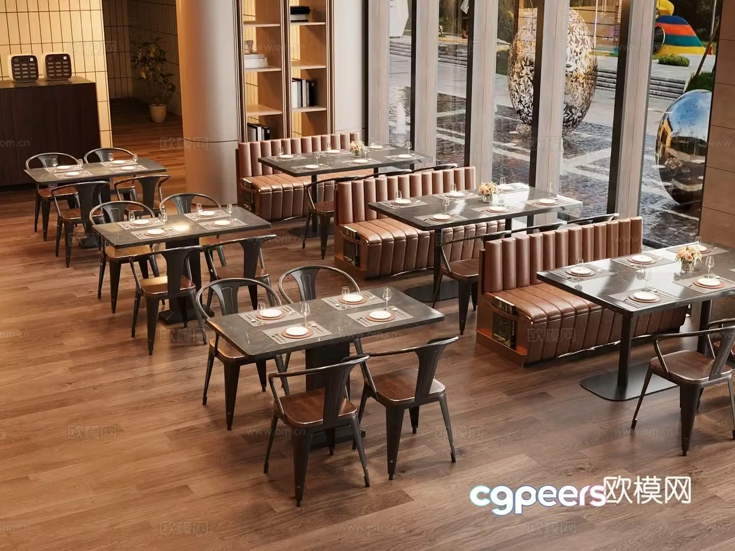 Modern Western Restaurant Western Restaurant Dining Table and Chair Combination Cardboard Tableware 3D Model