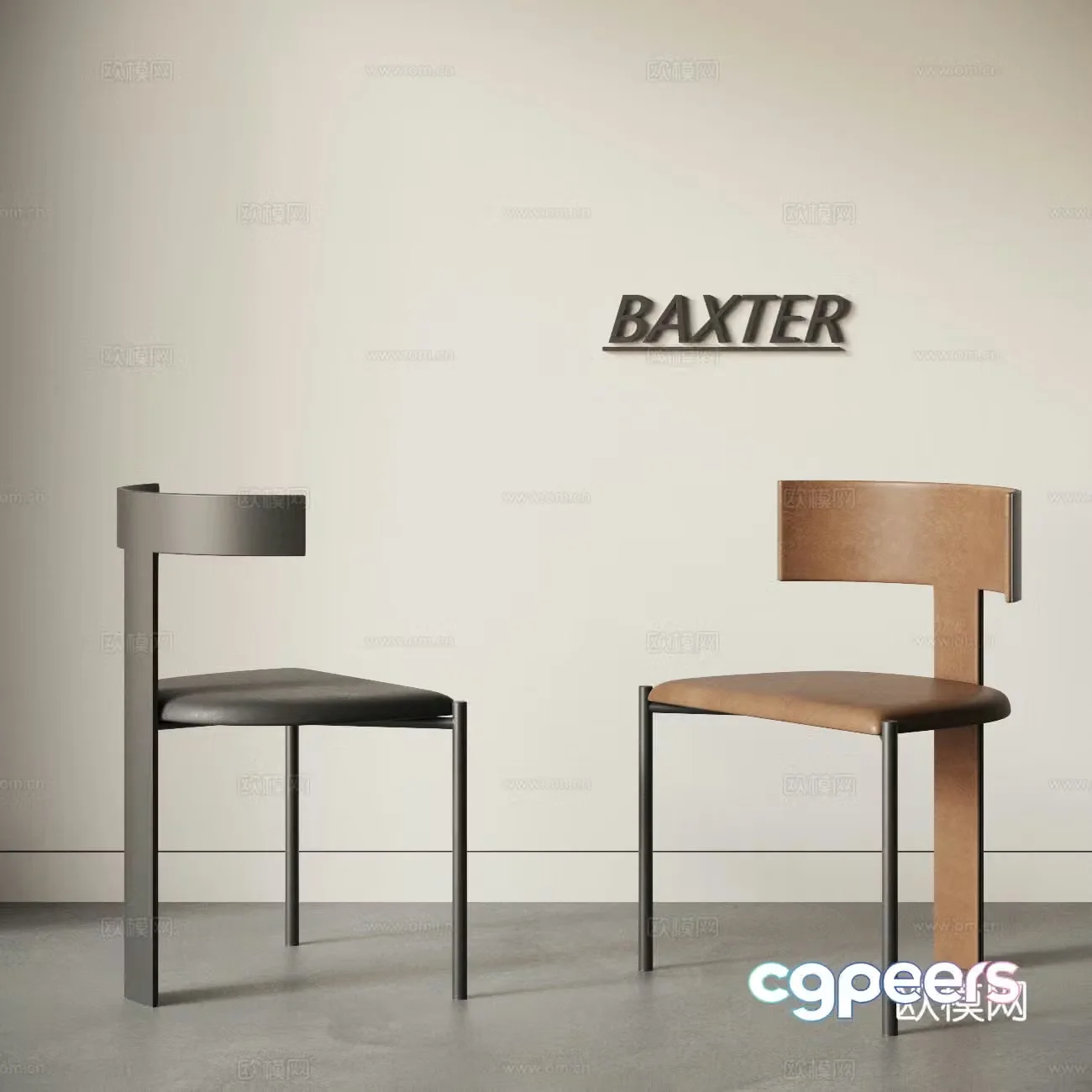 BAXTER Modern Italian Middle Style Minimalist Single Chair Combination Dining Chair Leather Chair 3D Model