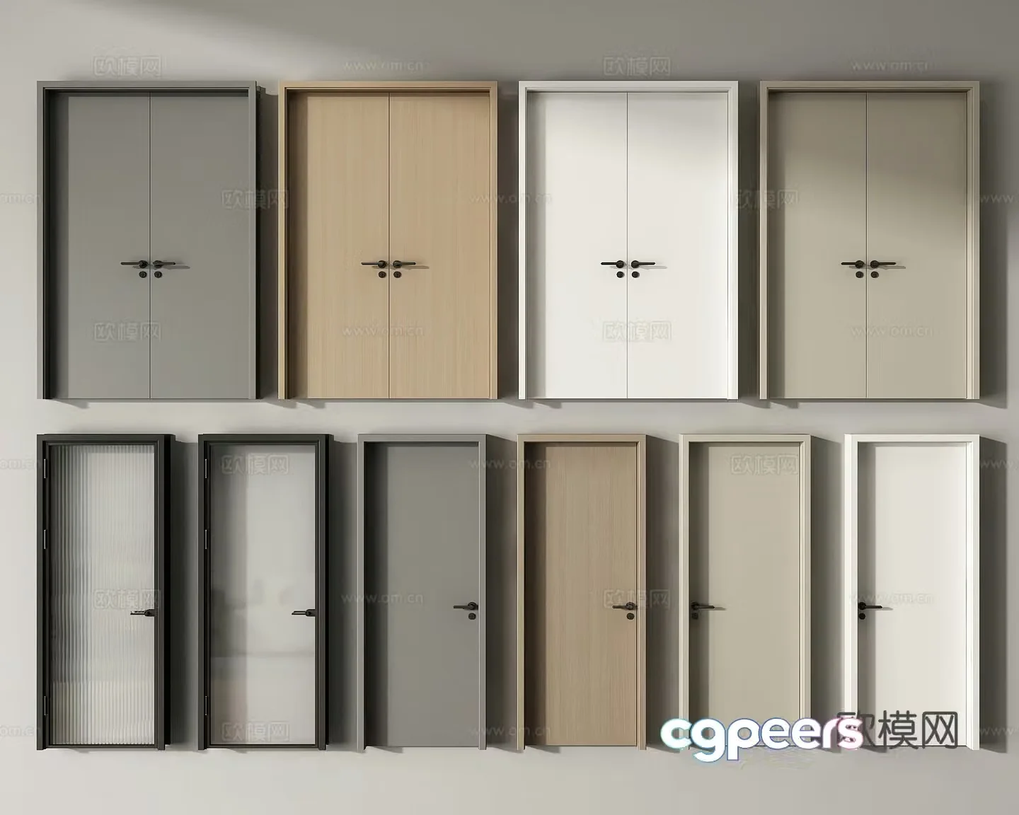 Modern double door single door door solid wood door door 3d model