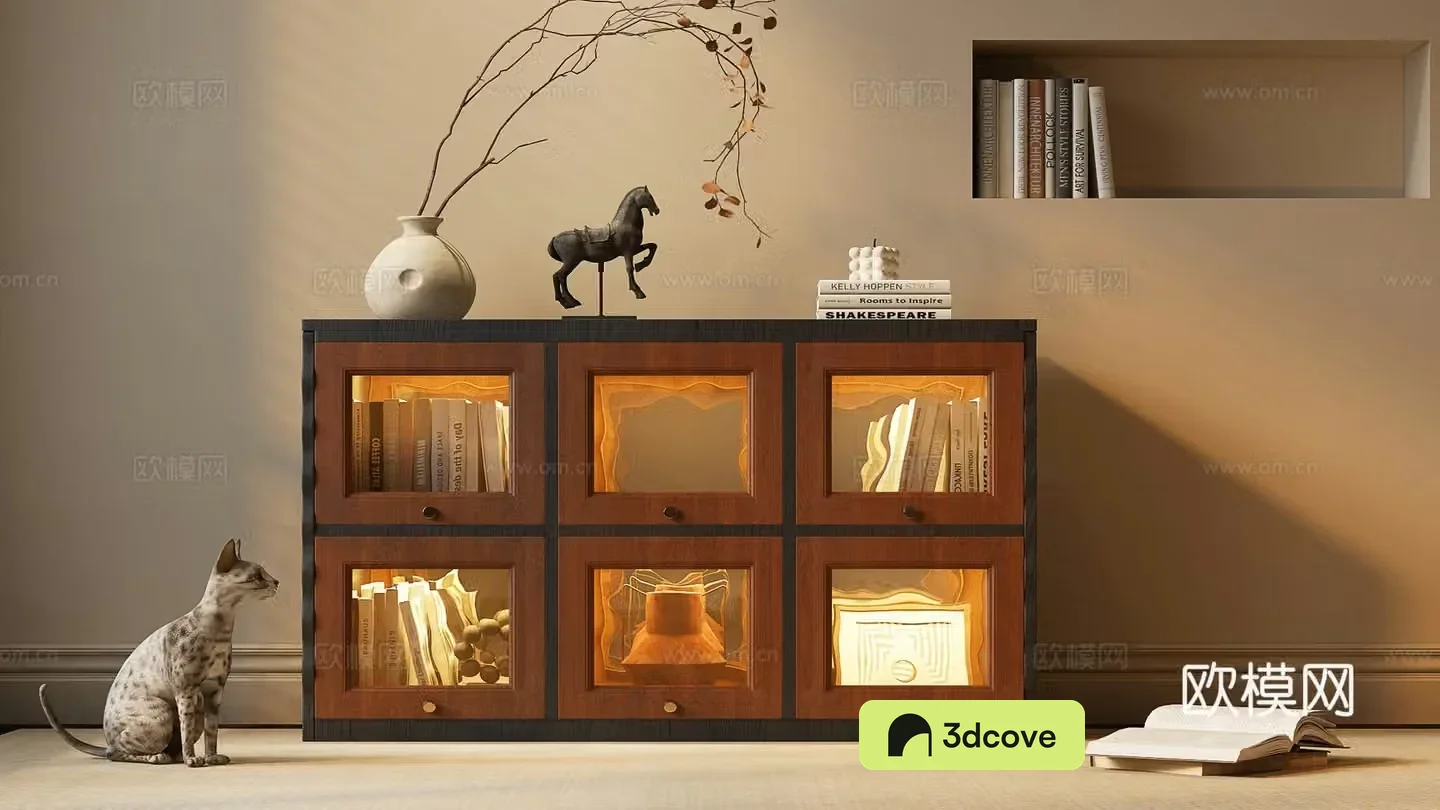 Wabi-sabi bookcase low cabinet