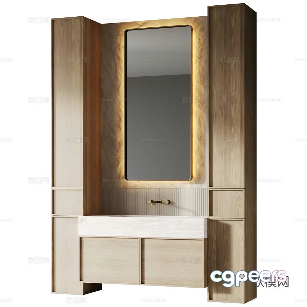 Medium-old bathroom cabinet single-bathroom cabinet special-shaped bathroom mirror washbasin countertop basin water 3d model