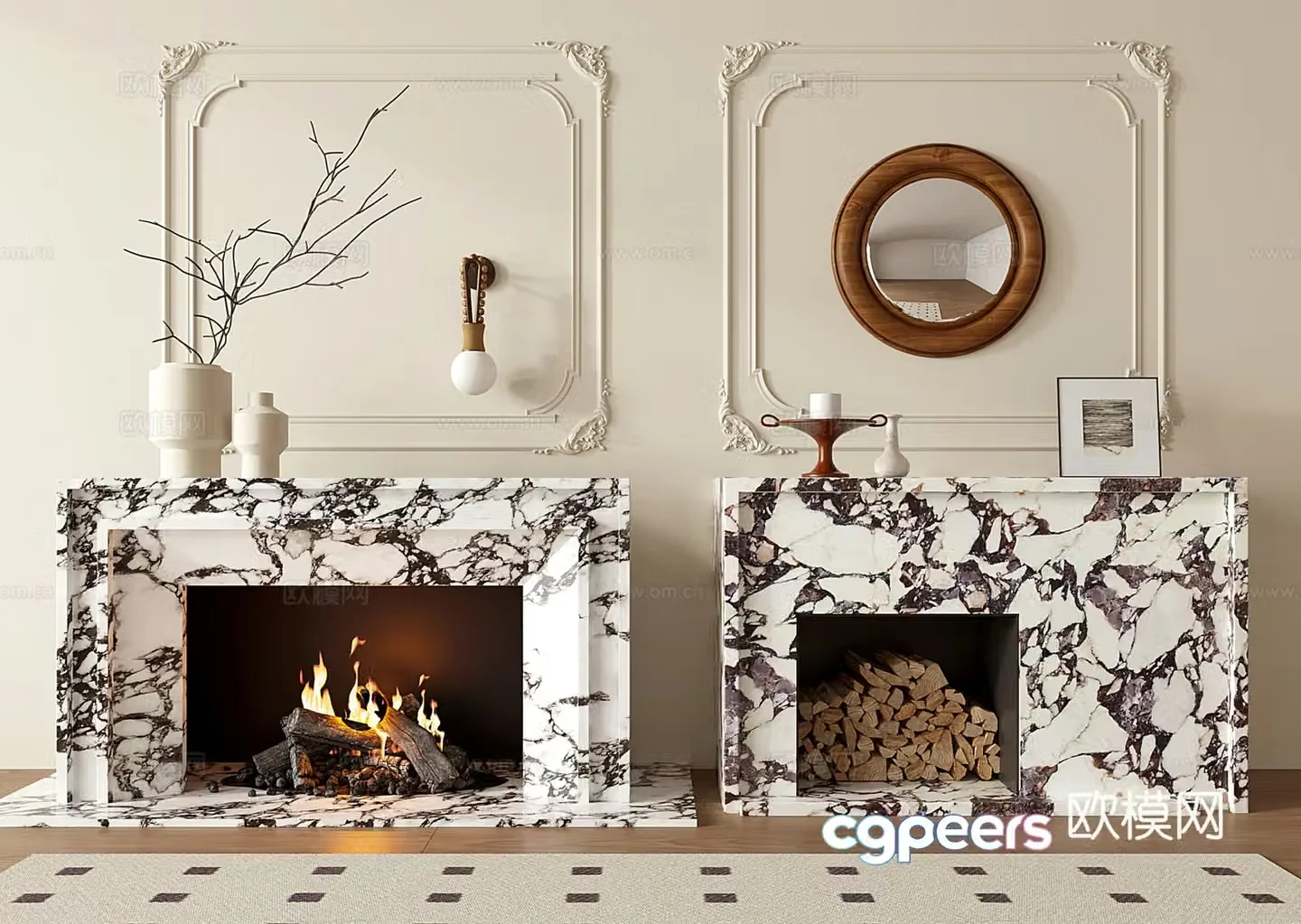French retro fireplace marble fireplace 3d model