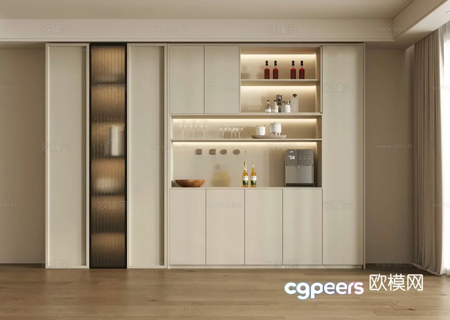 Modern creamy wine cabinet sideboard decorative wine cabinet 3d model