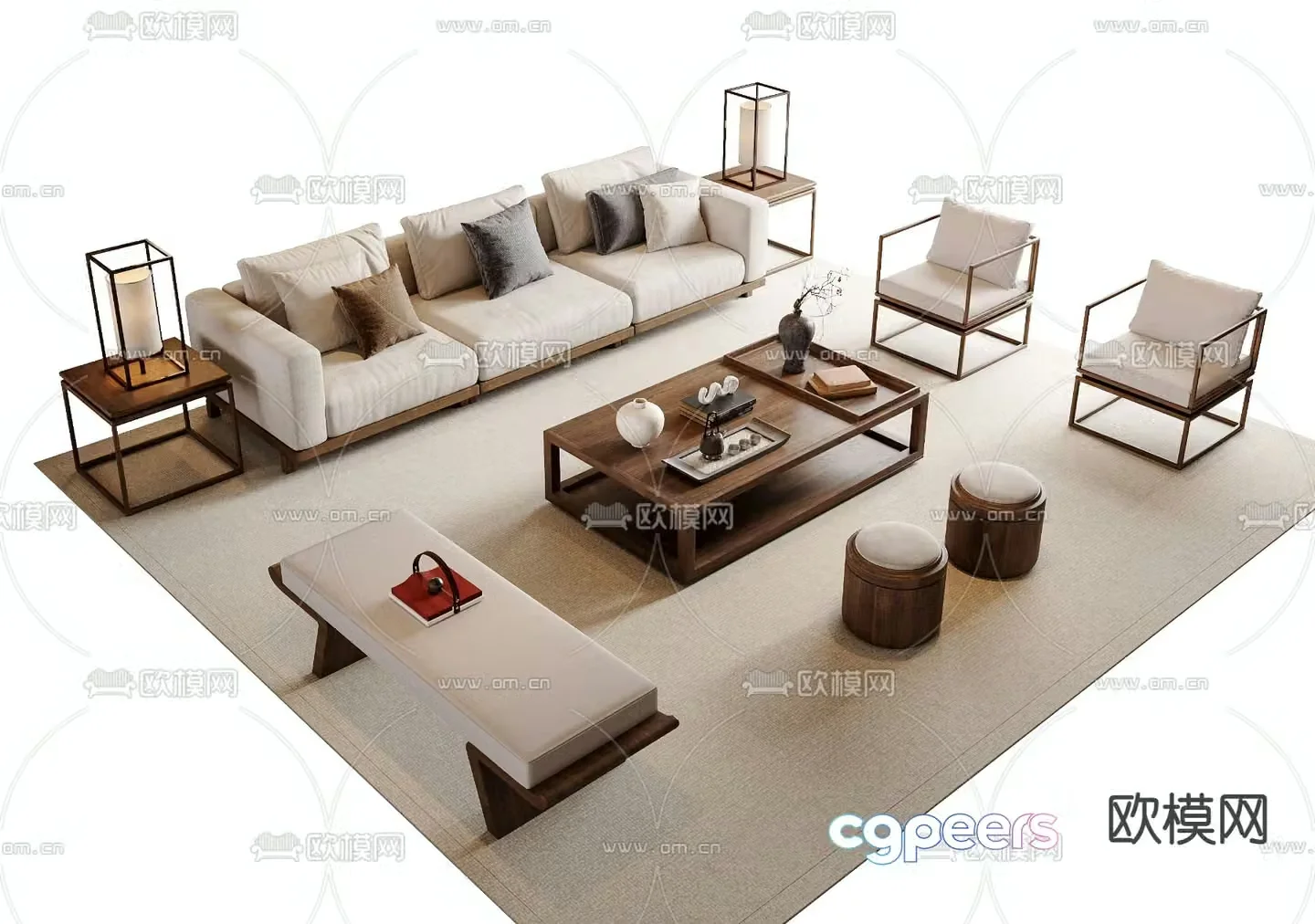 New Chinese style sofa coffee table combination leisure sofa 3d model