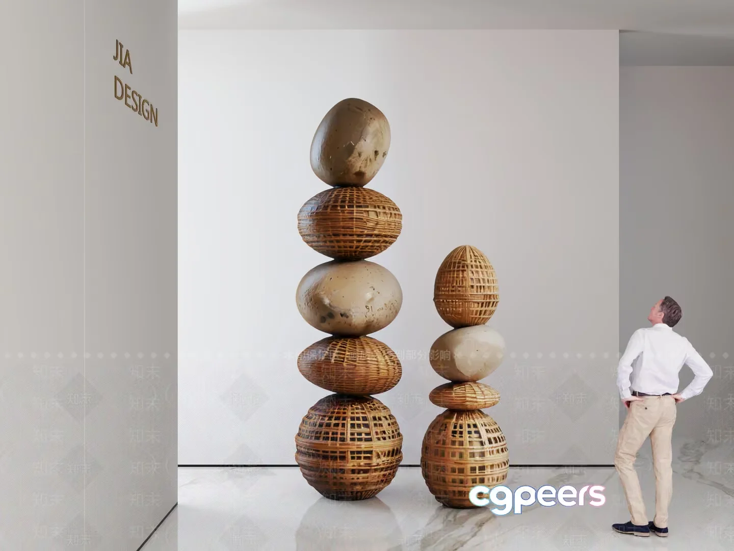 A Man Standing Next To Decorative Eggs 3D Model – 22170 – VRAY Render