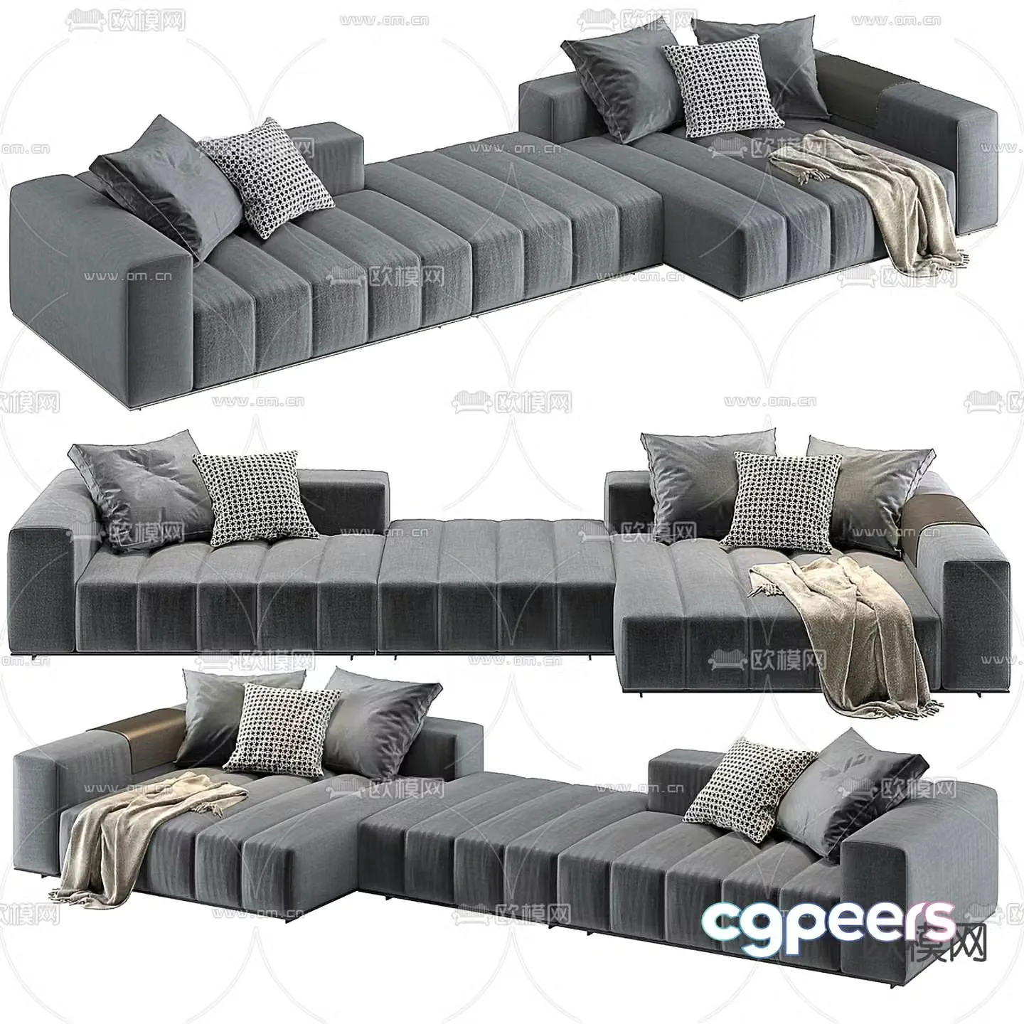 Minotti Goodman premium gray stitching sofa 3d model