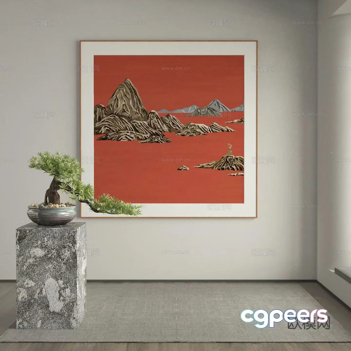 New Chinese style landscape painting decorative painting 3D model