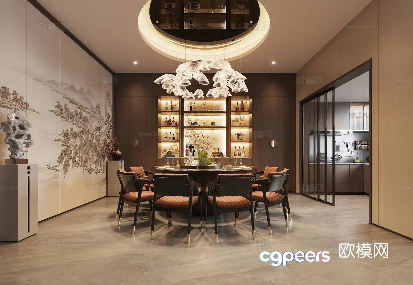 New Chinese style minimalist restaurant study 3D model