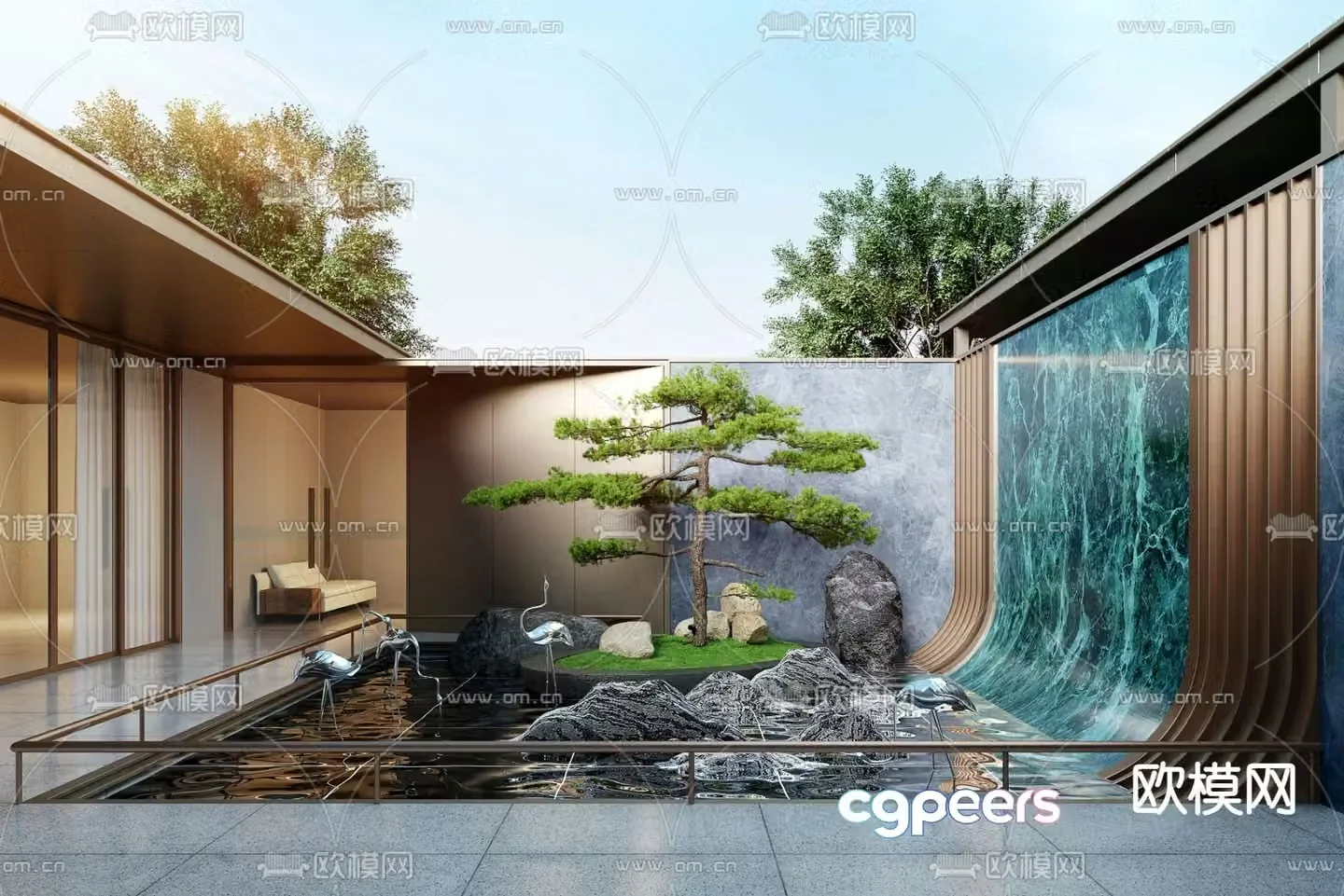 New Chinese style courtyard landscape landscape wall 3D model