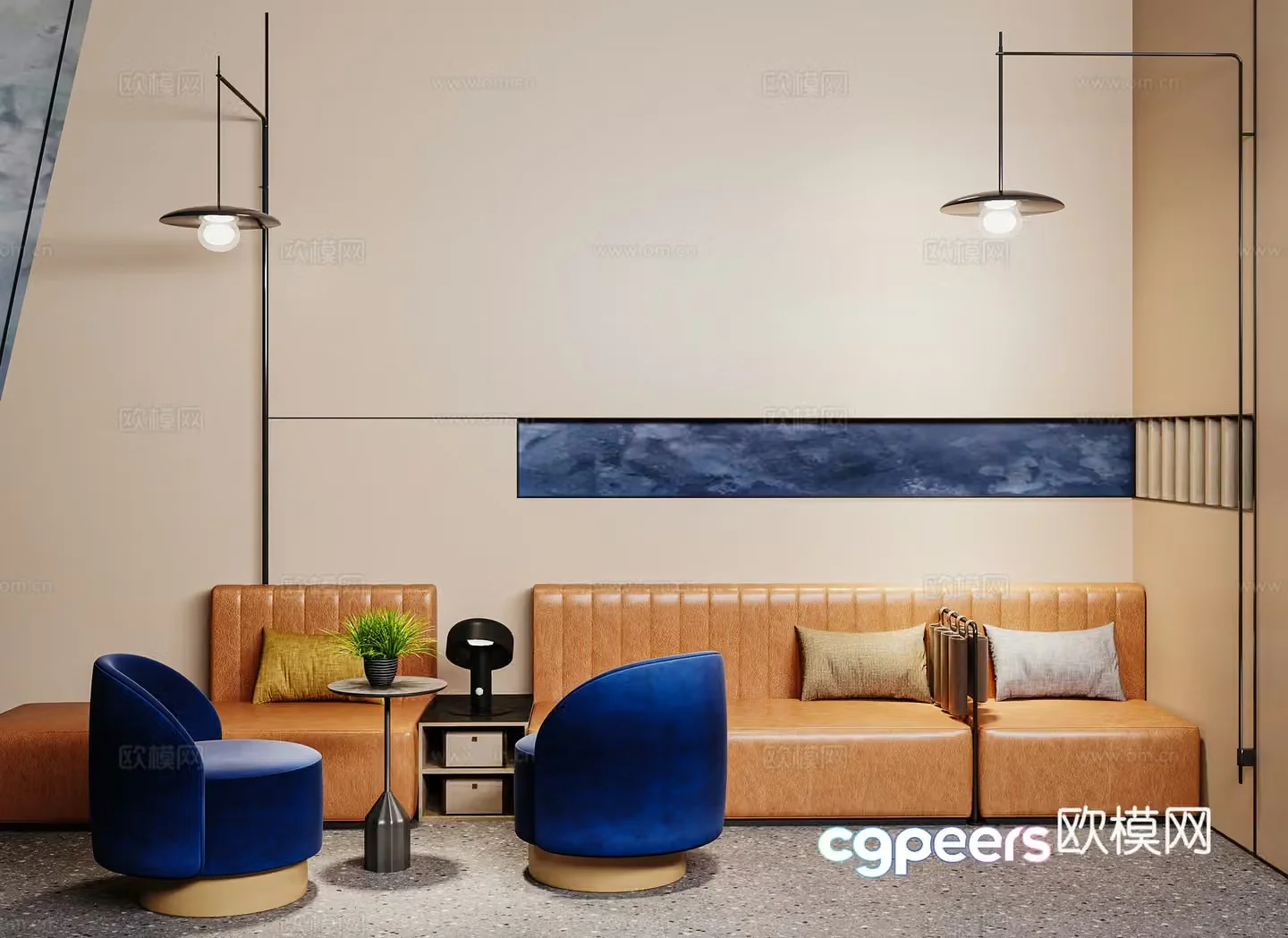 Modern leather booth sofa straight-row sofa casual fabric sofa single sofa 3D model