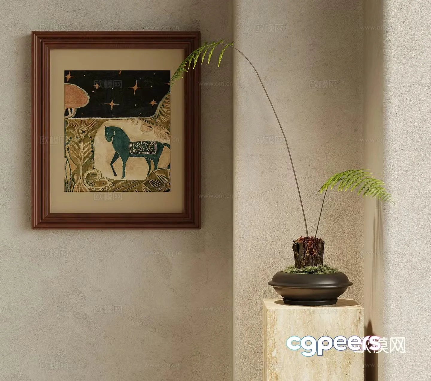 Middle-aged green plants decorative hanging paintings 3D model