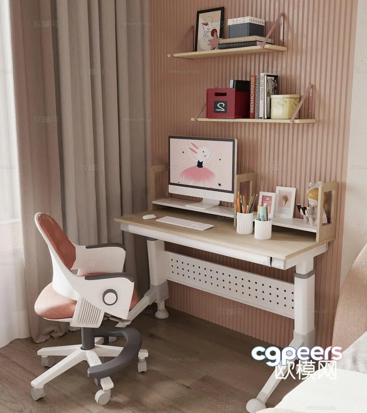 Study table Modern desk chair Children’s study table 3D model