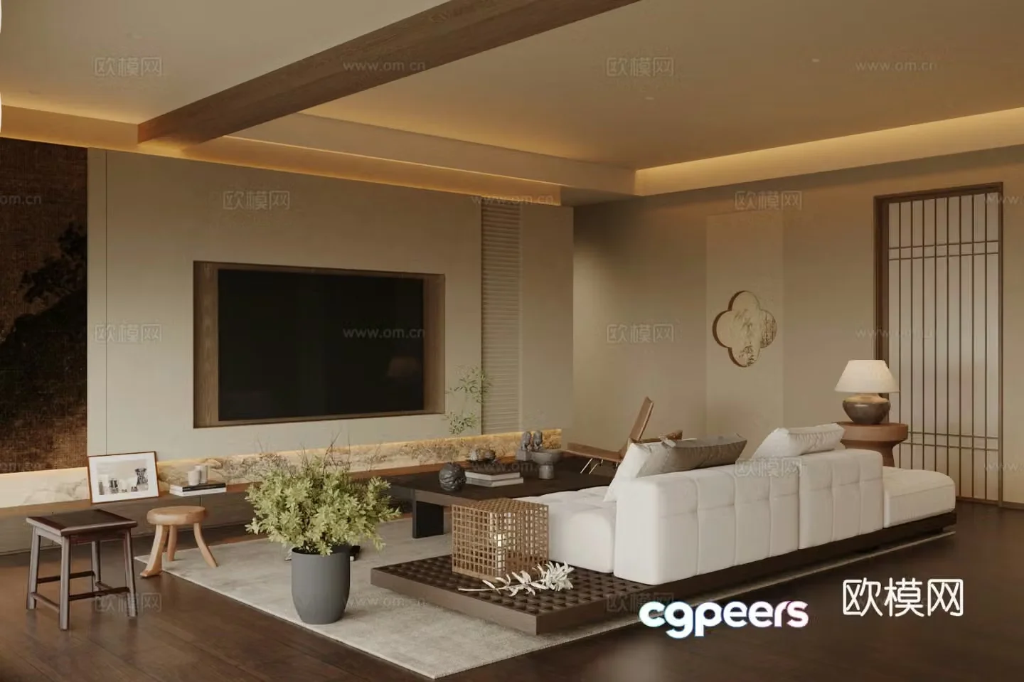New Chinese-style Zen home living room Song-style aesthetic living room Song-style living room Sofa coffee table combination 3D model