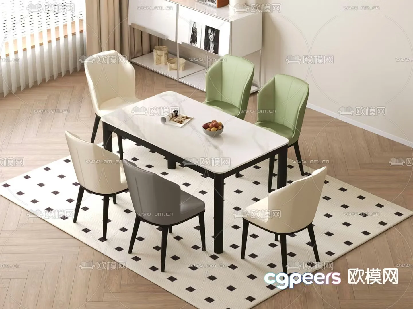 Bar dining table and chairs 3d model