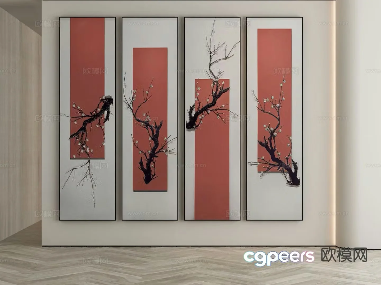New Chinese style decorative painting combination painting plum blossom hanging painting 3D model