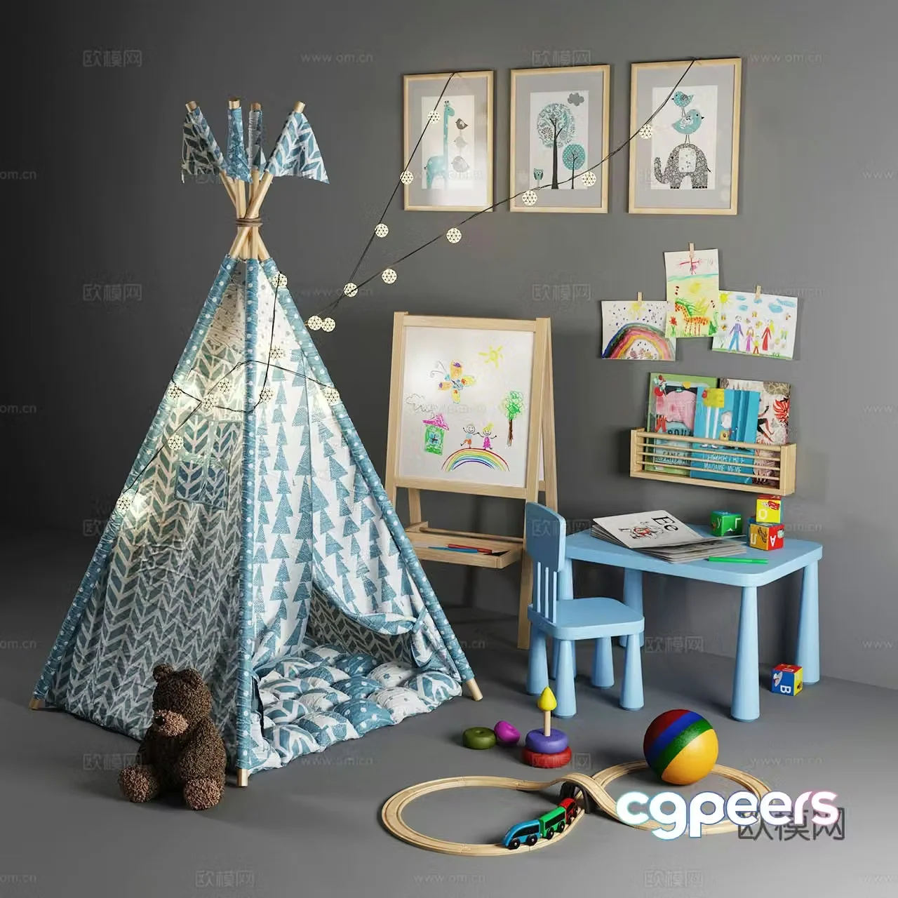 Children’s main table chair tent 3d model