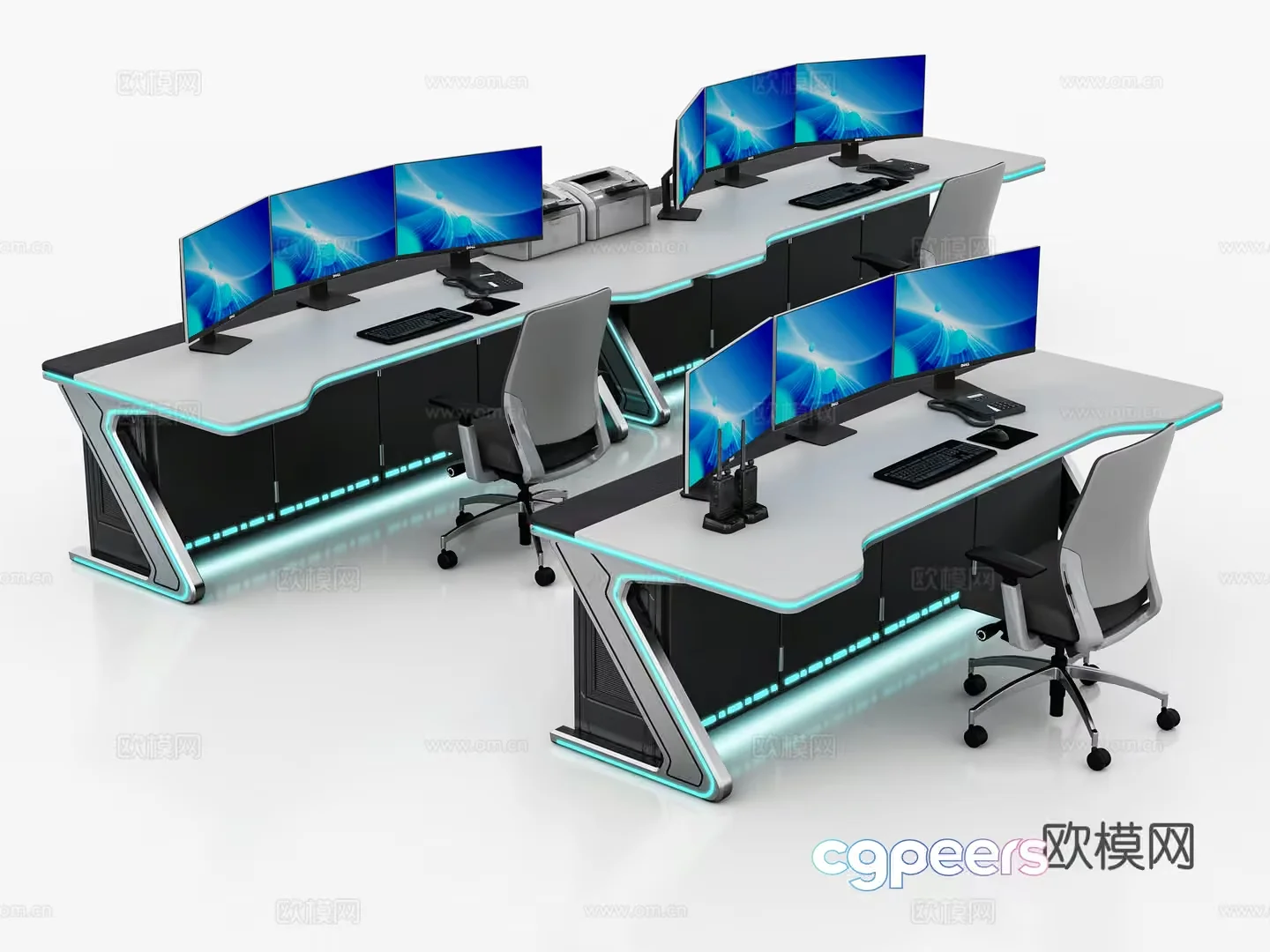 A Computer Workstation With Multiple Monitors 3D Model – 10845 – VRAY Render