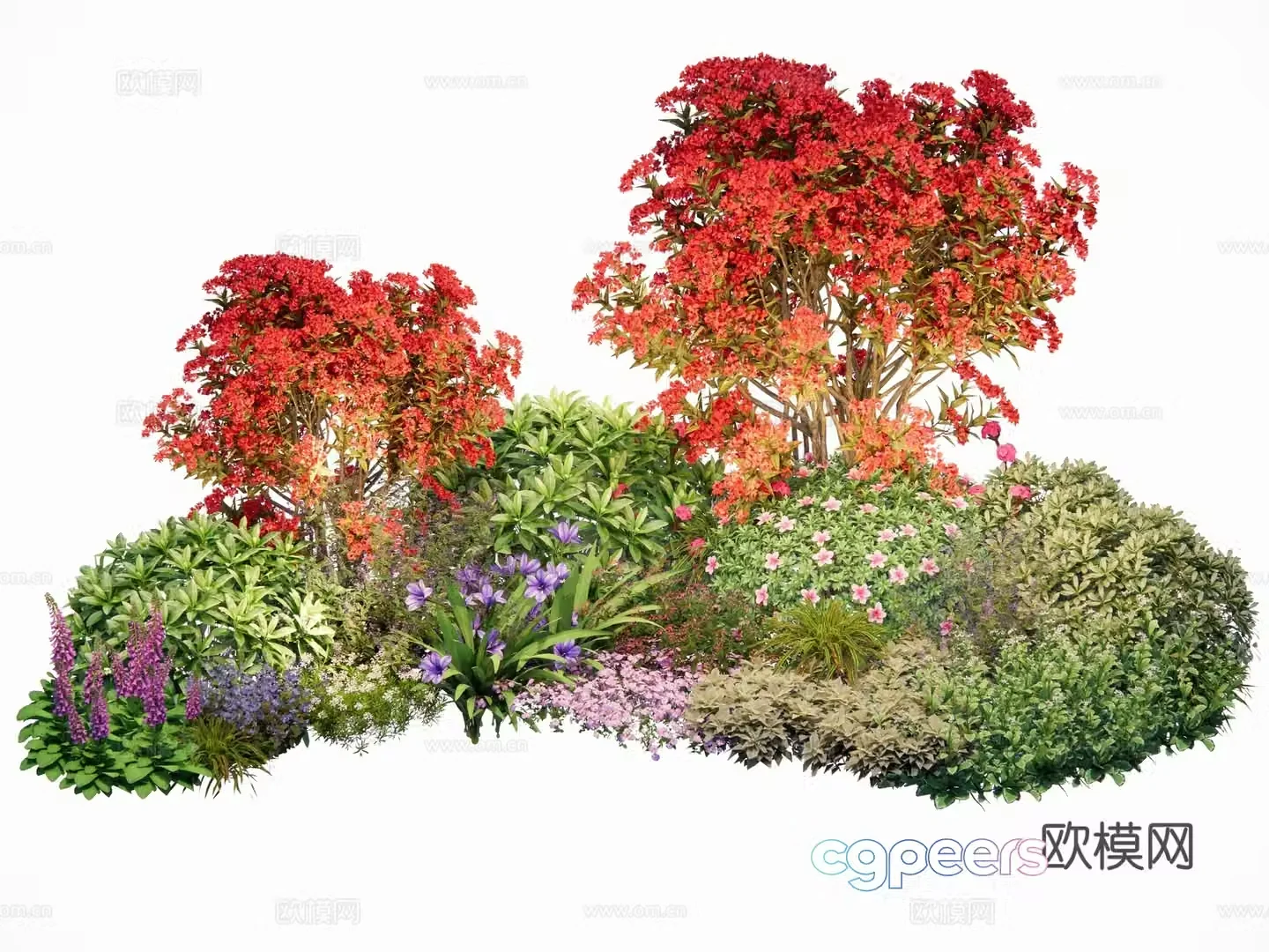 Modern plant group Flower bed flower border British American flower border Shrub grass flower plant combination 3D model