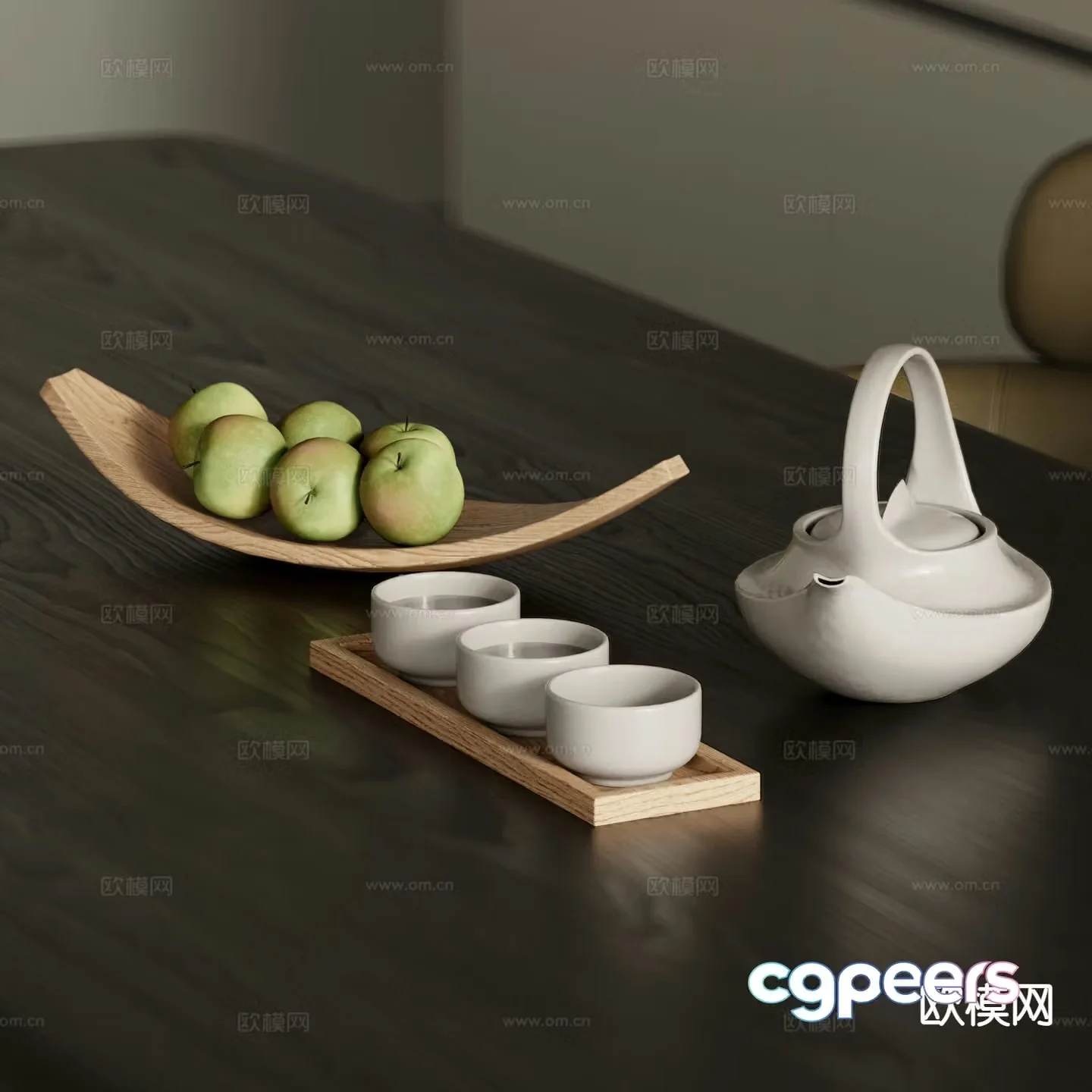 Modern tea set decorations table decorations fruit 3d model