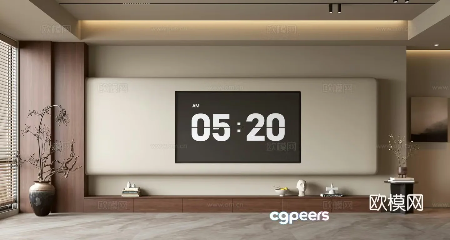 Middle-aged TV background wall 3d model