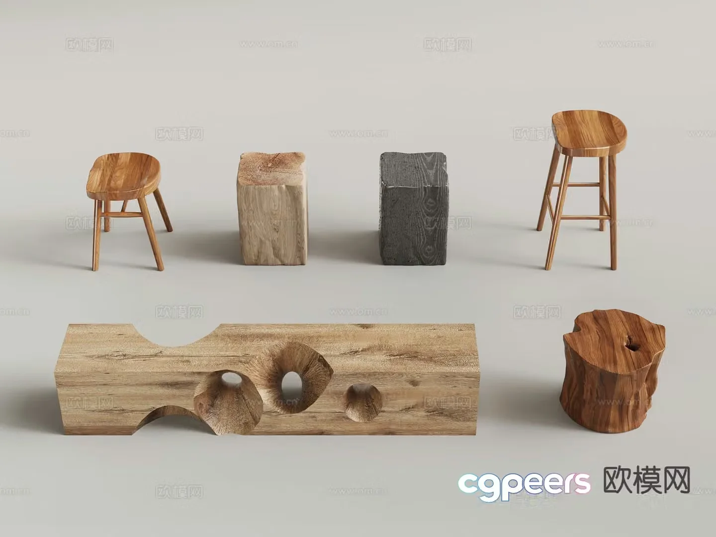 wabi-sabi stool round stool bench 3d model