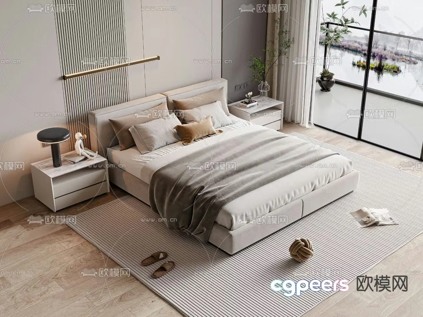 Modern double bed 3d model