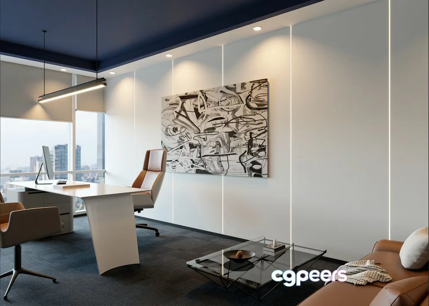 Modern Office Space 3D Model – 14145 – VRAY Render
