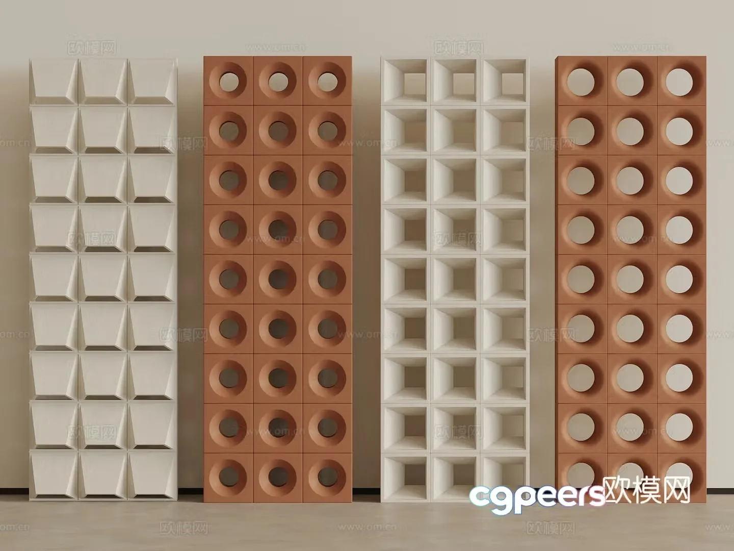 Modern cement brick partition red brick flower tiles hollow prefabricated 3D model