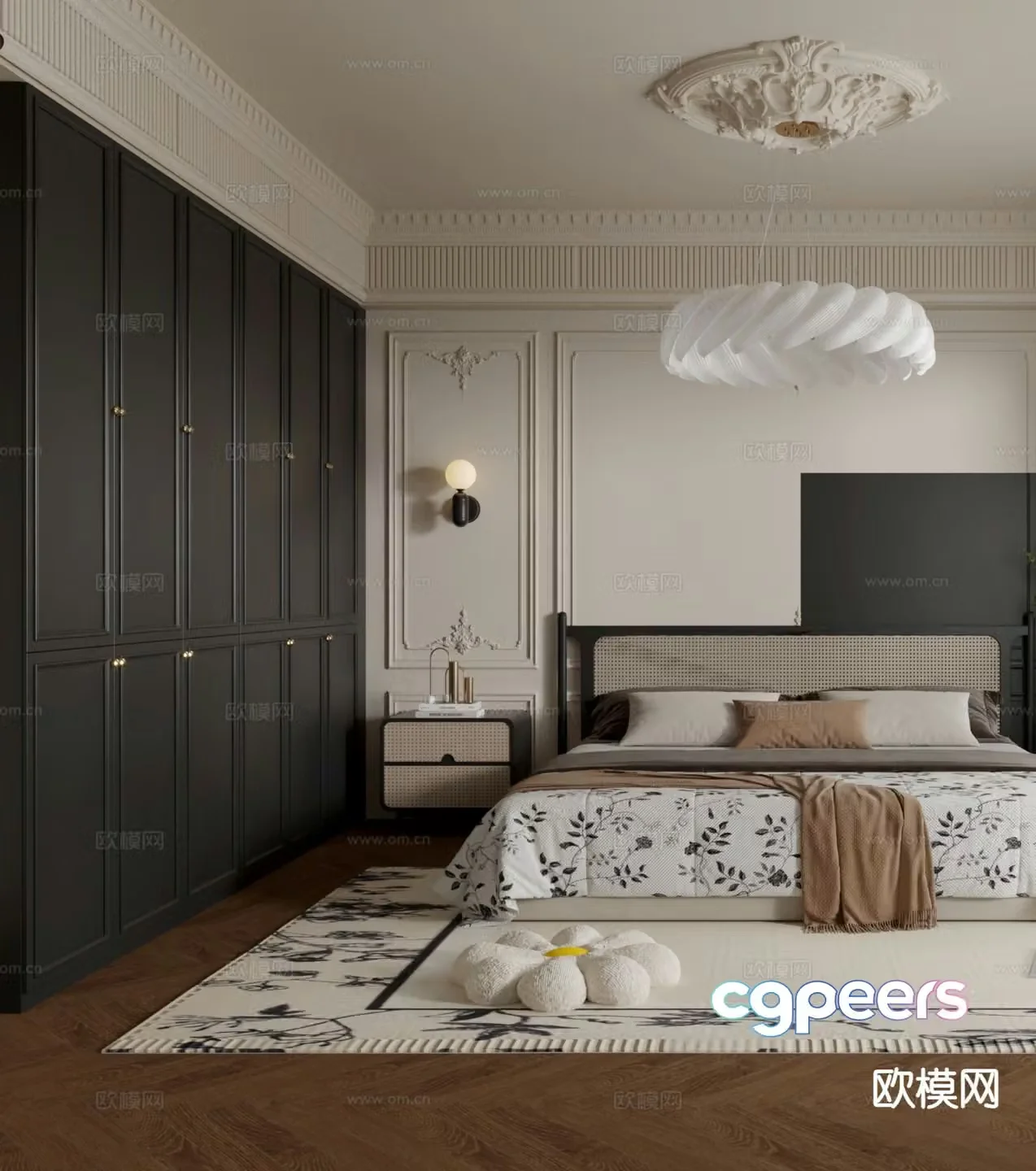 French retro style bedroom master bedroom 3d model