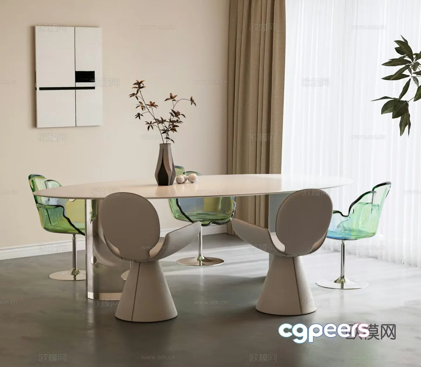 Modern minimalist dining table and chair combination Minimalist dining table and chair combination Modern dining table and chair combination Dining chair Long table 3D model