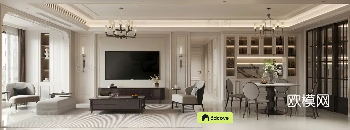 French retro living and dining room