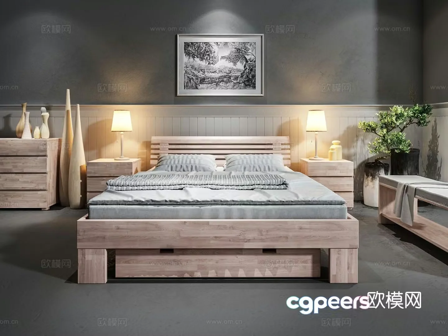 Nordic double bed 3d model