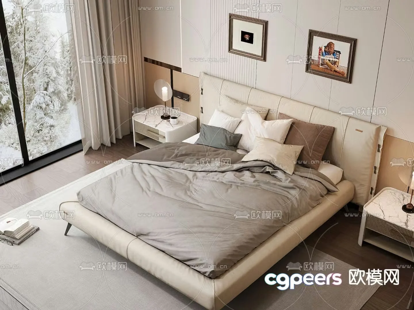 Leather double bed 3d model