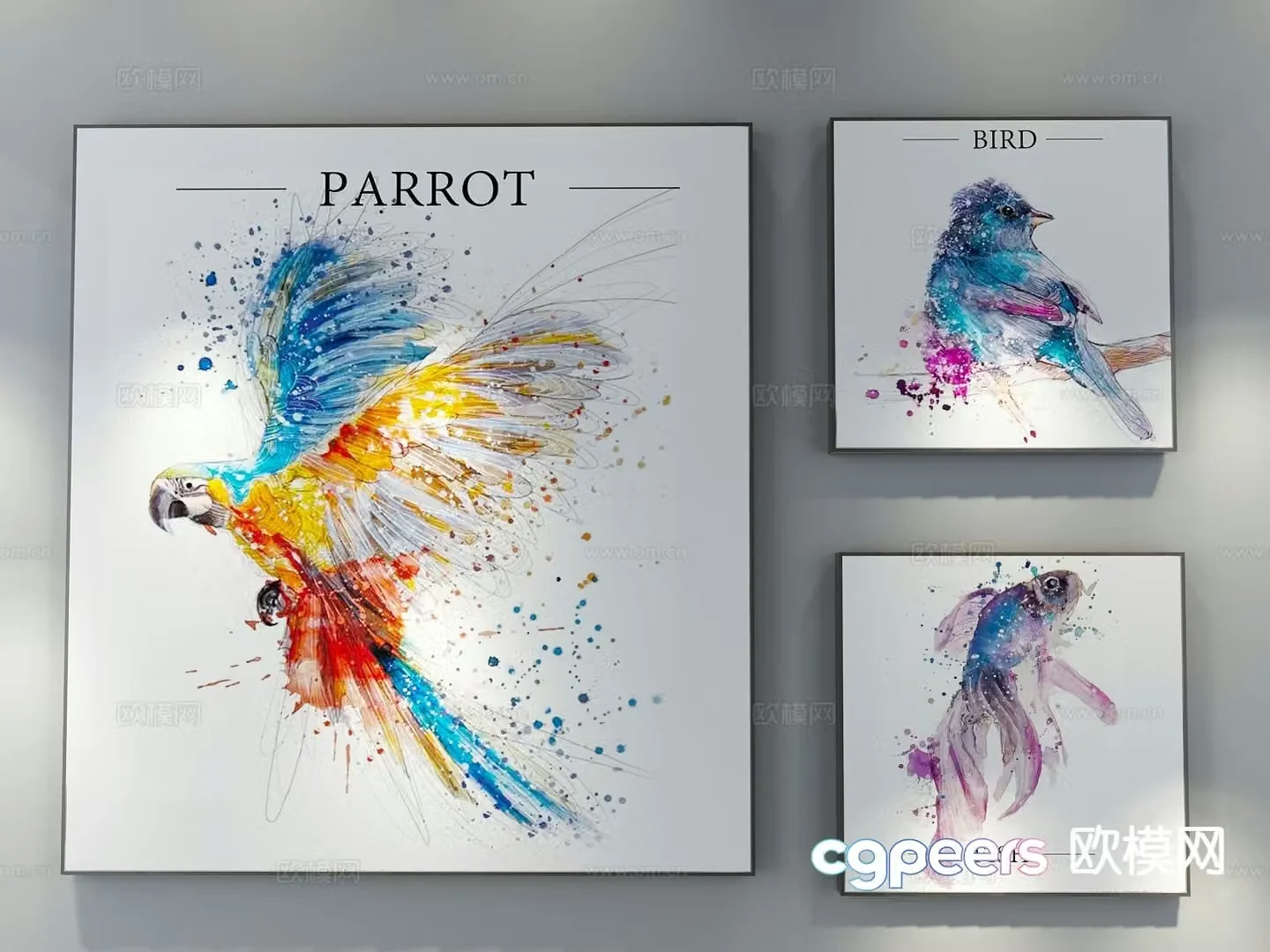 European simple decorative painting parrot hanging painting 3d model
