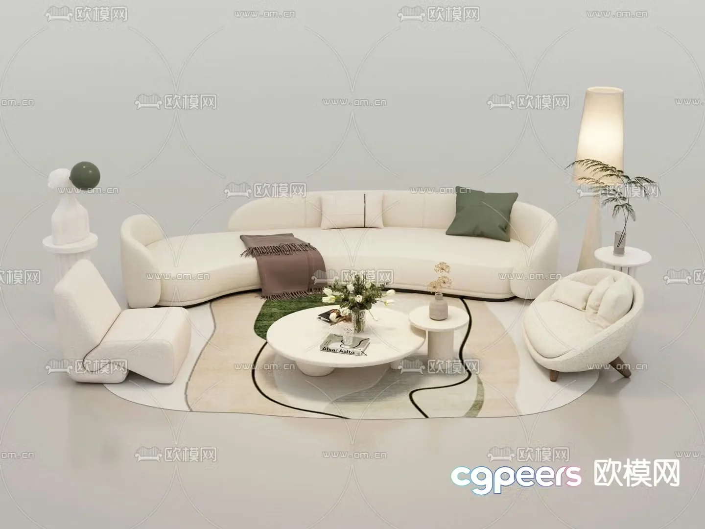 Cream style sofa multi-person sofa sofa combination 3d model