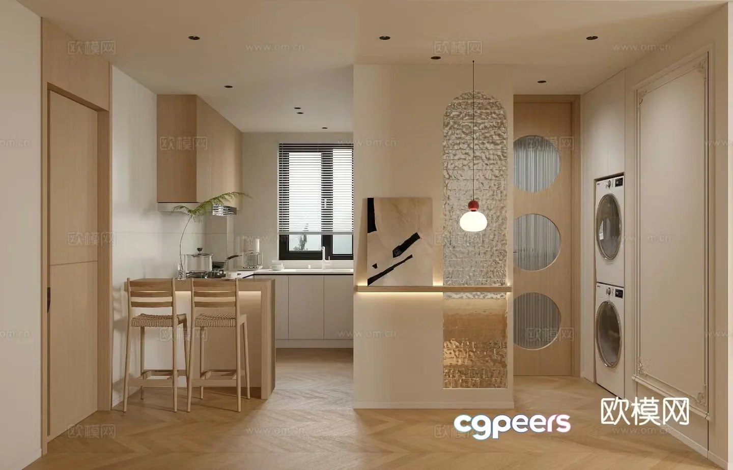Log Creamy Kitchen 3d Model