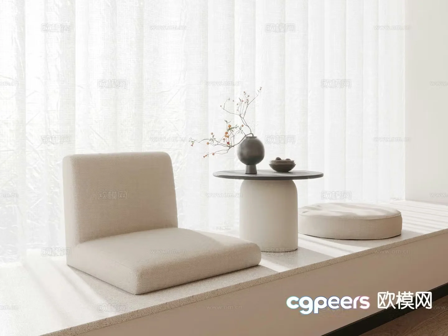Modern bay window bay window mat curtain curtain tuft 3d model