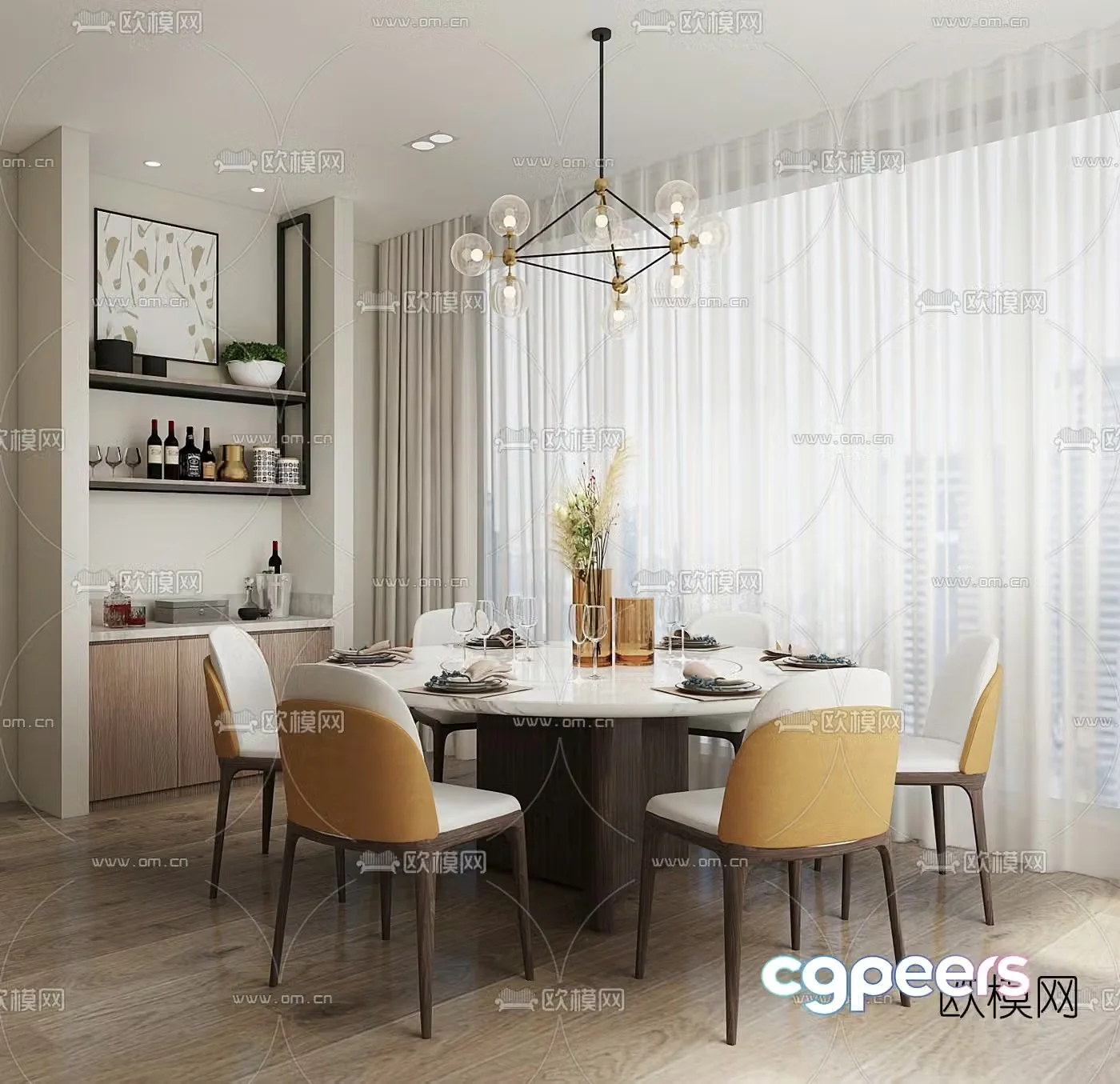 Kida design modern round dining table and chairs 3d model