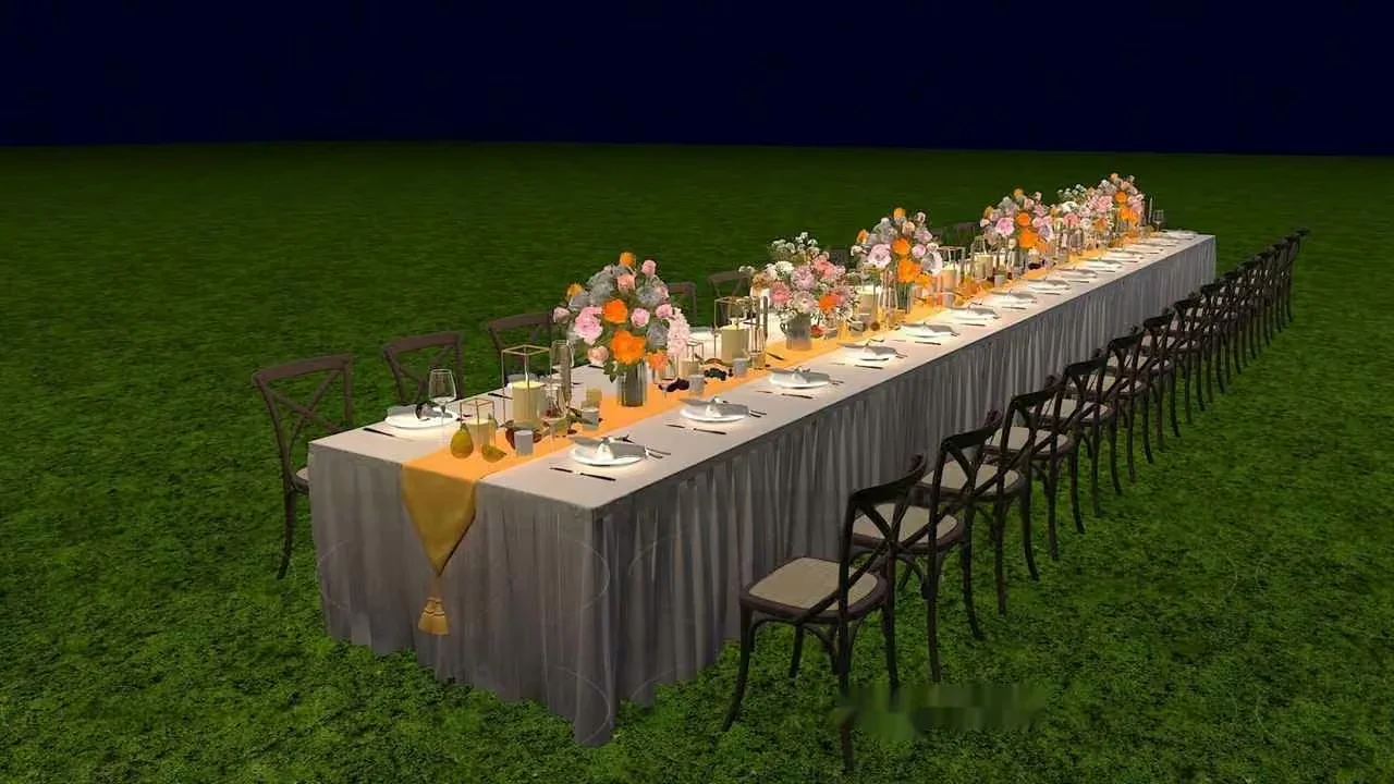 Long Table With Chairs 3D Model – 14867 – VRAY Render