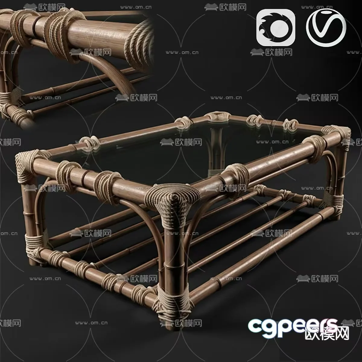 Rustic Bamboo Coffee Table 3D Model – 5139 – VRAY Render