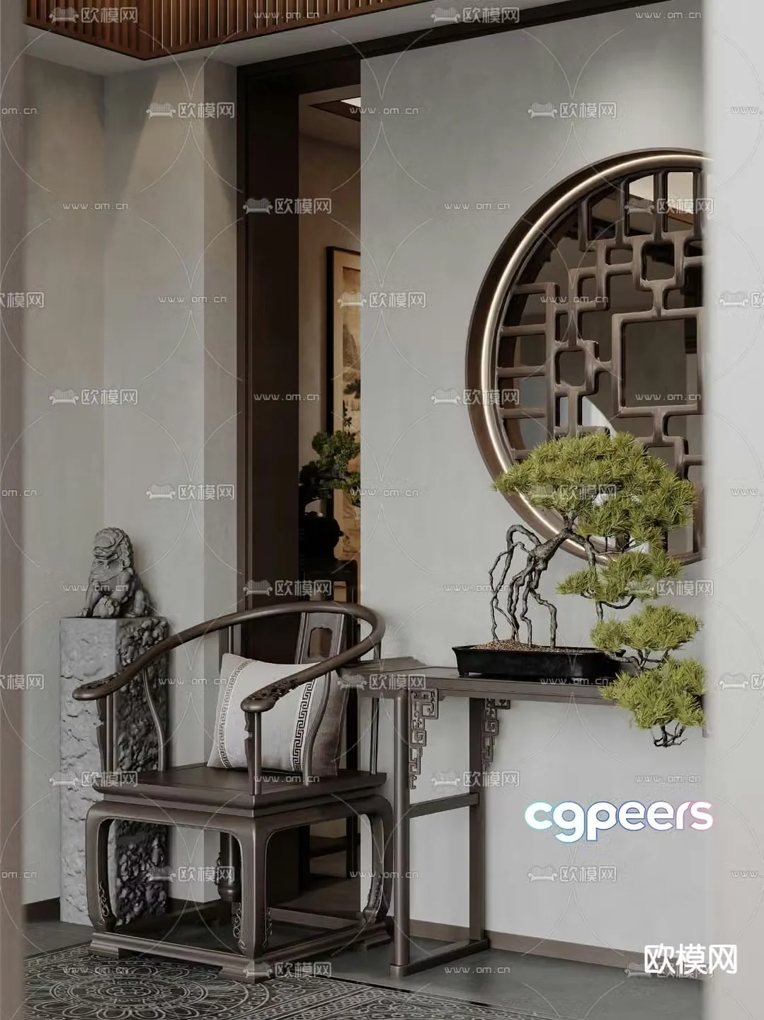 New Chinese style ring chair single chair 3d model