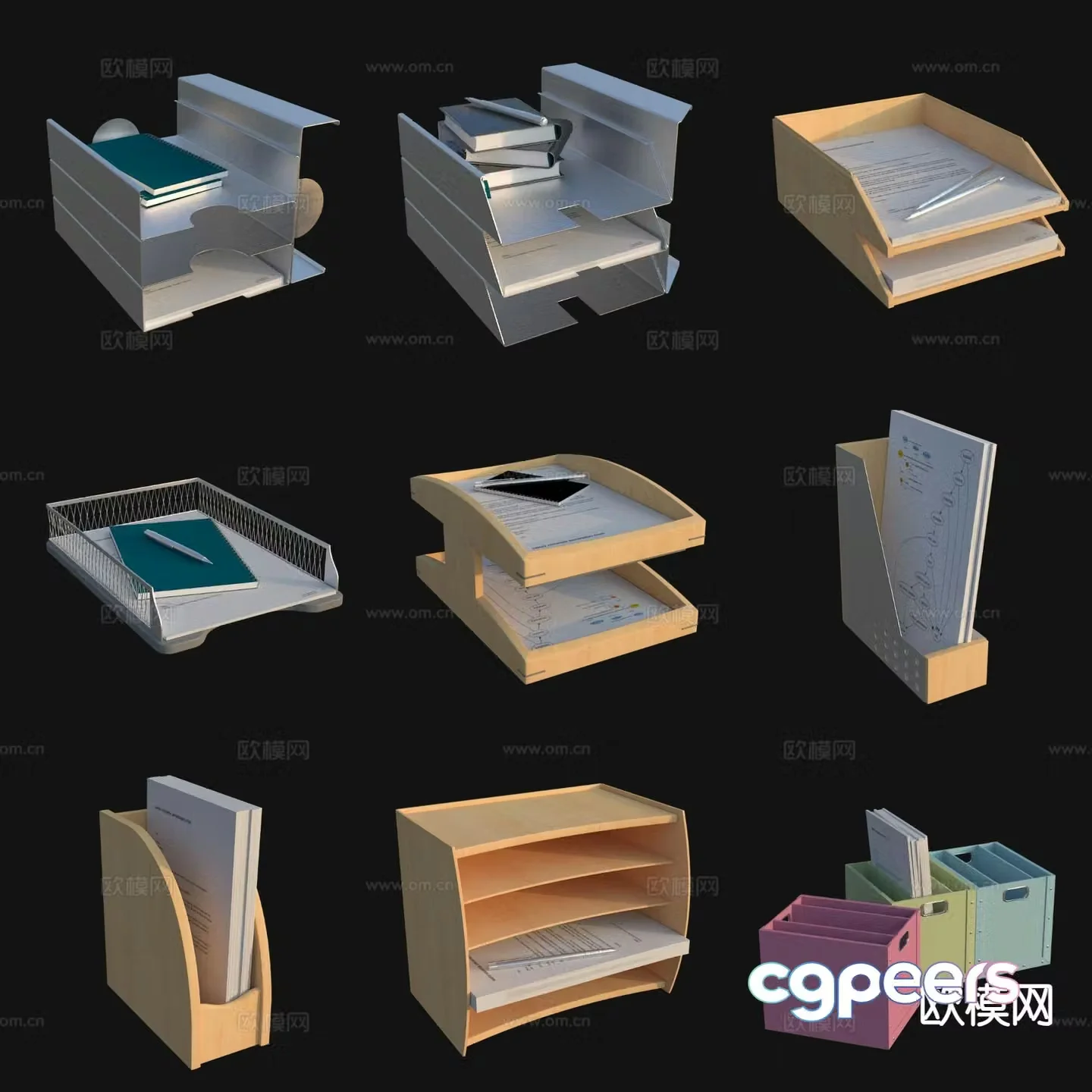 Office supplies note paper pen folder 3d model