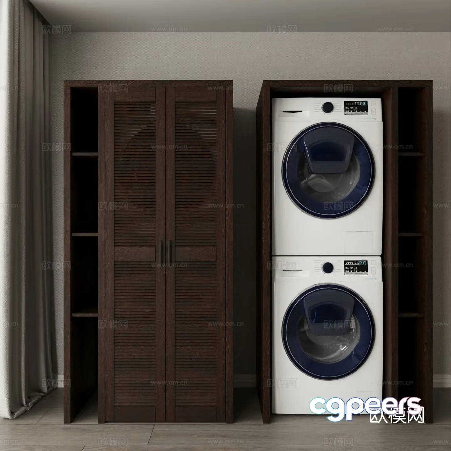 Medieval style washing machine cabinet louver cabinet 3D model