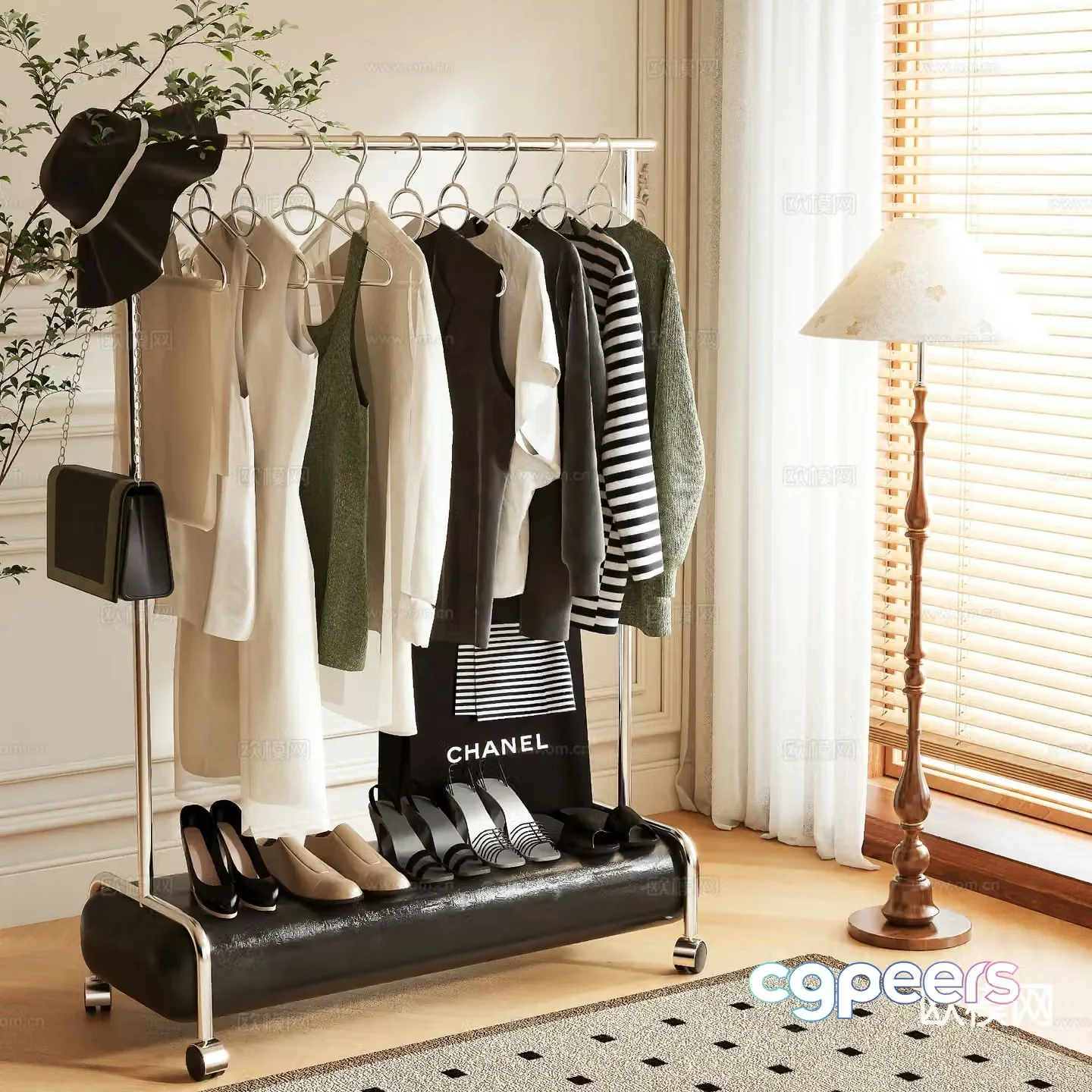 Simple clothes rack coat rack floor-standing clothes rack 3D model