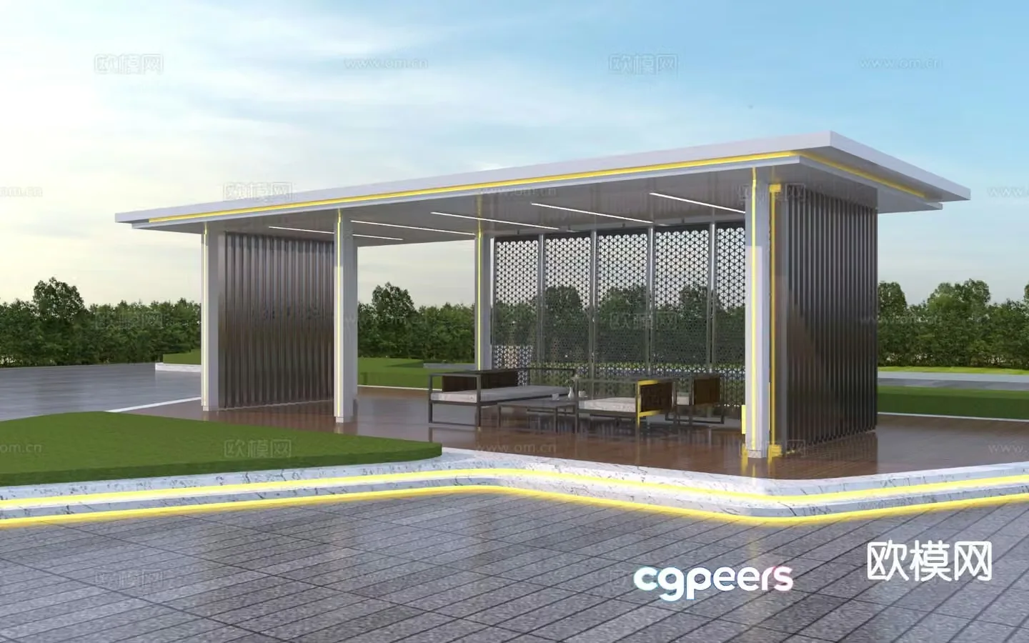 Modern promenade leisure gallery 3D model