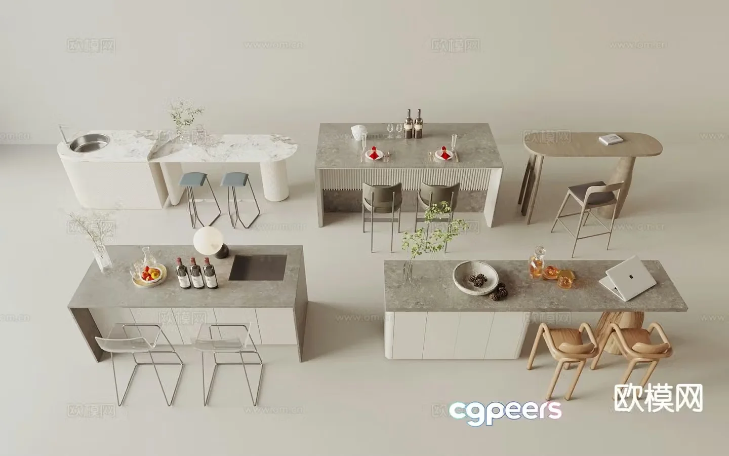 Modern bar bar stool island 3d model