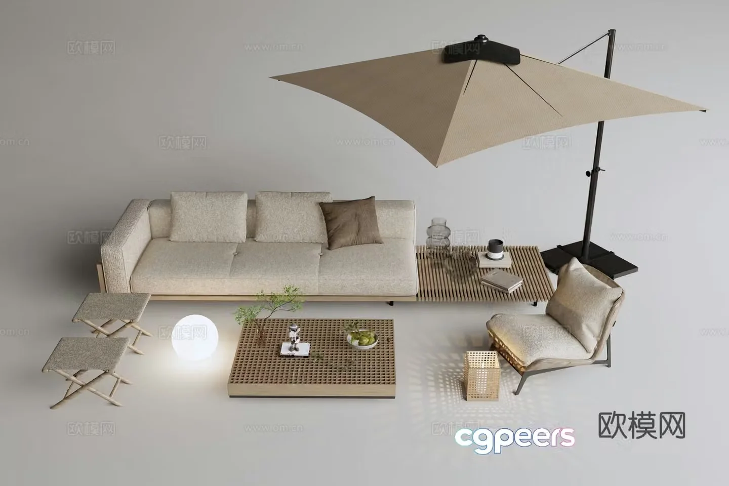 Modern outdoor sofa courtyard casual sofa outdoor chair parasol stool coffee table 3d model
