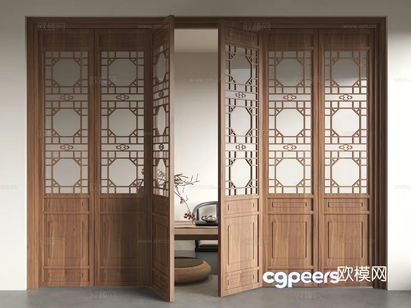 Chinese style doors and windows ancient building doors lattice doors antique wooden doors solid wood grids carved doors hollow flower 3D model